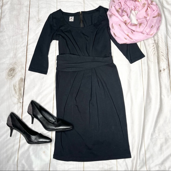 Peruvian Connection Pima Cotton Stretch Sash Black Midi Knee Length Dress Sz XS - Picture 1 of 11